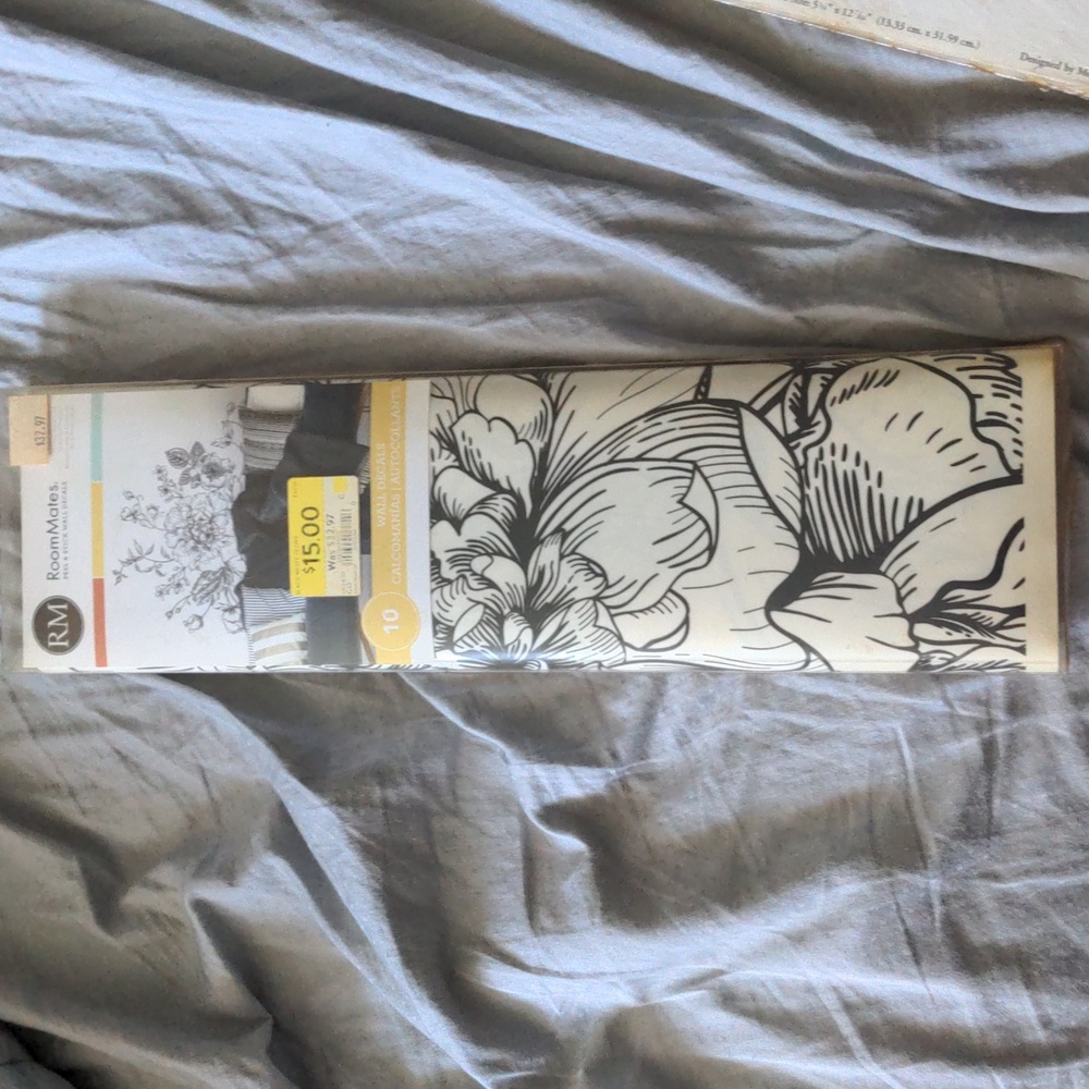 Free Add On RoomMates Peel & Stick Wall Decals New Black & White Peony Decals